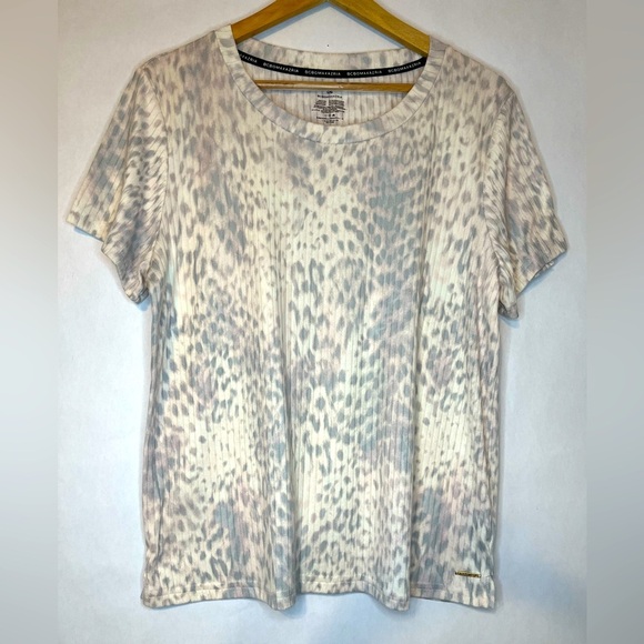 BCBGMaxAzria Cream Short Sleeve Cheetah Print Relaxed T-Shirt Women’s Size L - Picture 1 of 4